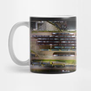 Night aerial view of tram depot Mug